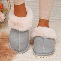 Closed Toe Warm Cotton Slippers Women Faux Fur Thicken Plush Winter Home Shoes Woman Lightweight Casual Indoor Slides Female