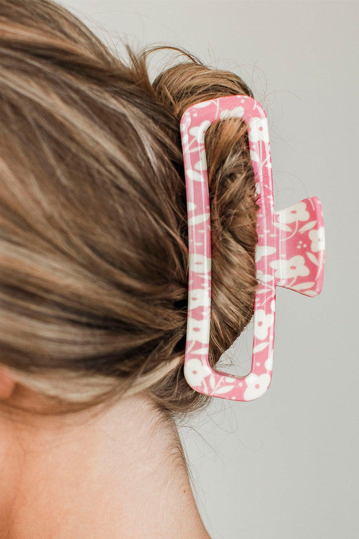 Pink Floral Printed Hollow Out Claw Clip