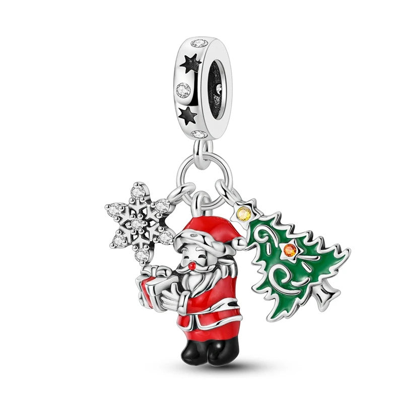 Holiday 925 Sterling Silver Polar Bear Funny Santa Charm Fit Original Bracelet Spinning Carousel Snowman Charm Christmas Jewelry