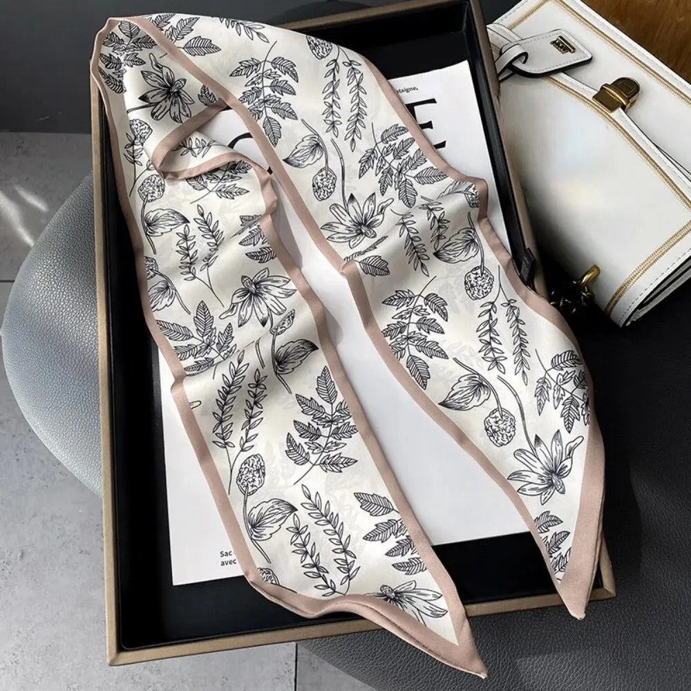 Fashion Print Hair Ribbon Scarf Women Neck Tie Bag Silk Skinny Headscarves Ladies Foulard Floral Bands 2024 New