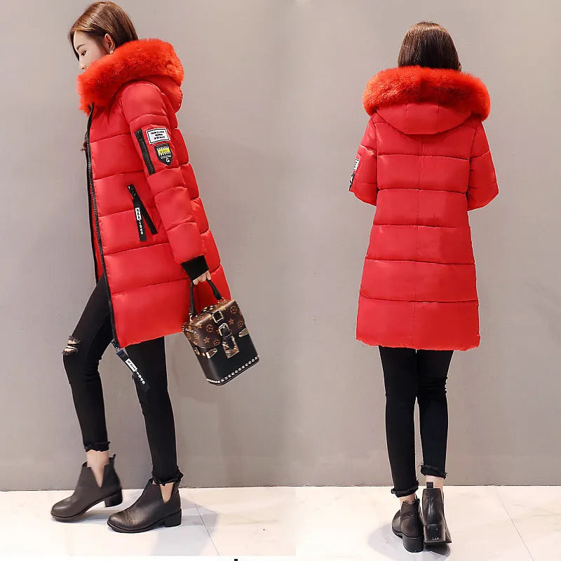 2024 Winter Women Parka Coats Long Cotton Casual Fur Hooded Jackets Thick Warm Slim-fit Jacket Female Overcoat Clothing