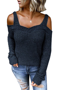 Dark Blue Dew Shoulder Juliette Knitted Sweater