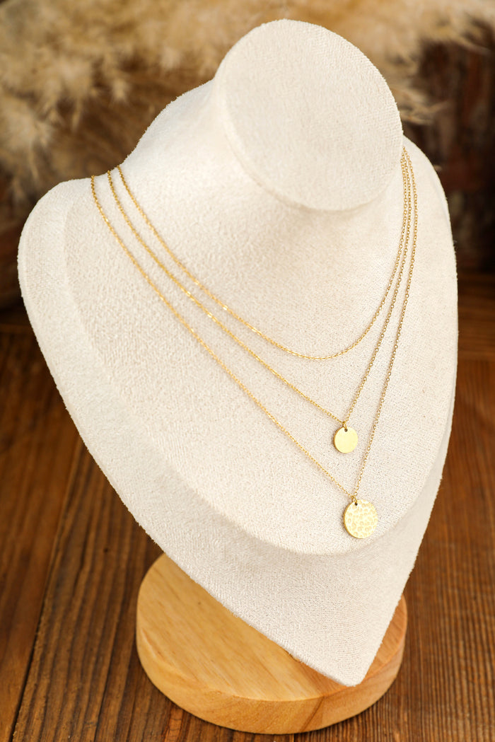 Gold Multi Layer Disc Pendant Alloy Necklace