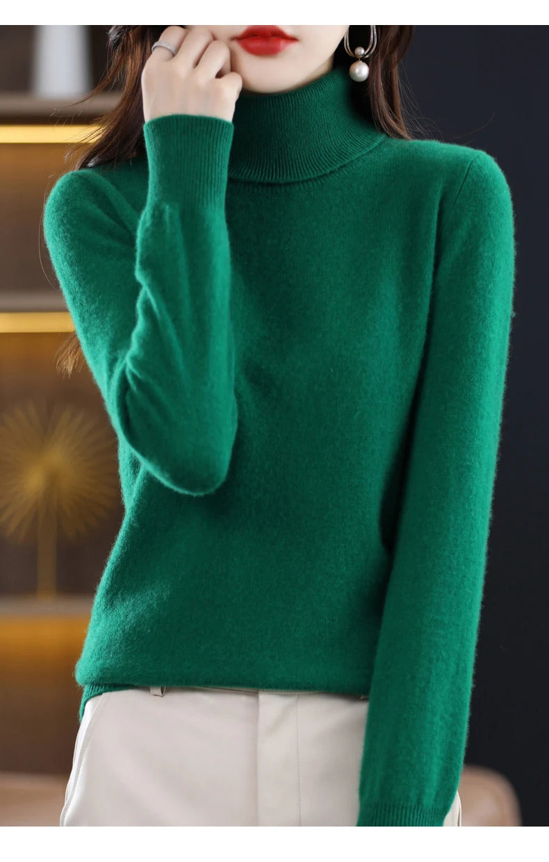 100% Merino Wool Cashmere Sweater Women Knitted Sweater Turtleneck Long Sleeve Pullovers Autumn Winter Clothing Warm Jumper Tops