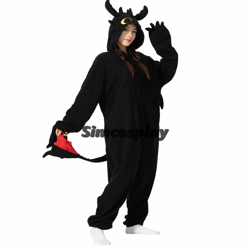 XXL Kids Black Animal Cartoon Onesie White Adult Women Men Kigurumis Pyjamas Halloween Cosplay Party Costume Christmas Homewear