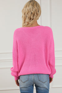 Rose V Neck Drop Shoulder Slouchy Sweater