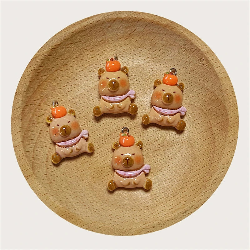 10pcs/Pack Cartoon Kapibala Resin Charms Cute Flower Orange Capybara Pendant DIY For Earring Keychains Jewelry Make