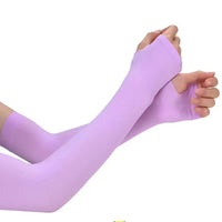 1 Pair Summer Long Ice Silk Arm Sleeves Sun UV Protection Hand Protector Cover Sunscreen Outdoor Elastic Half Finger Gloves Set