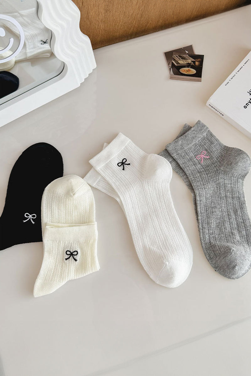 White Bow Knot Cotton Ankle Socks