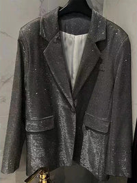 Tossy Sequin Glitter Lapel Suit Outwear For Women Luxury Long Sleeve Fashion Pocket Elegant Sparkle Coat Women's Suit Outwear