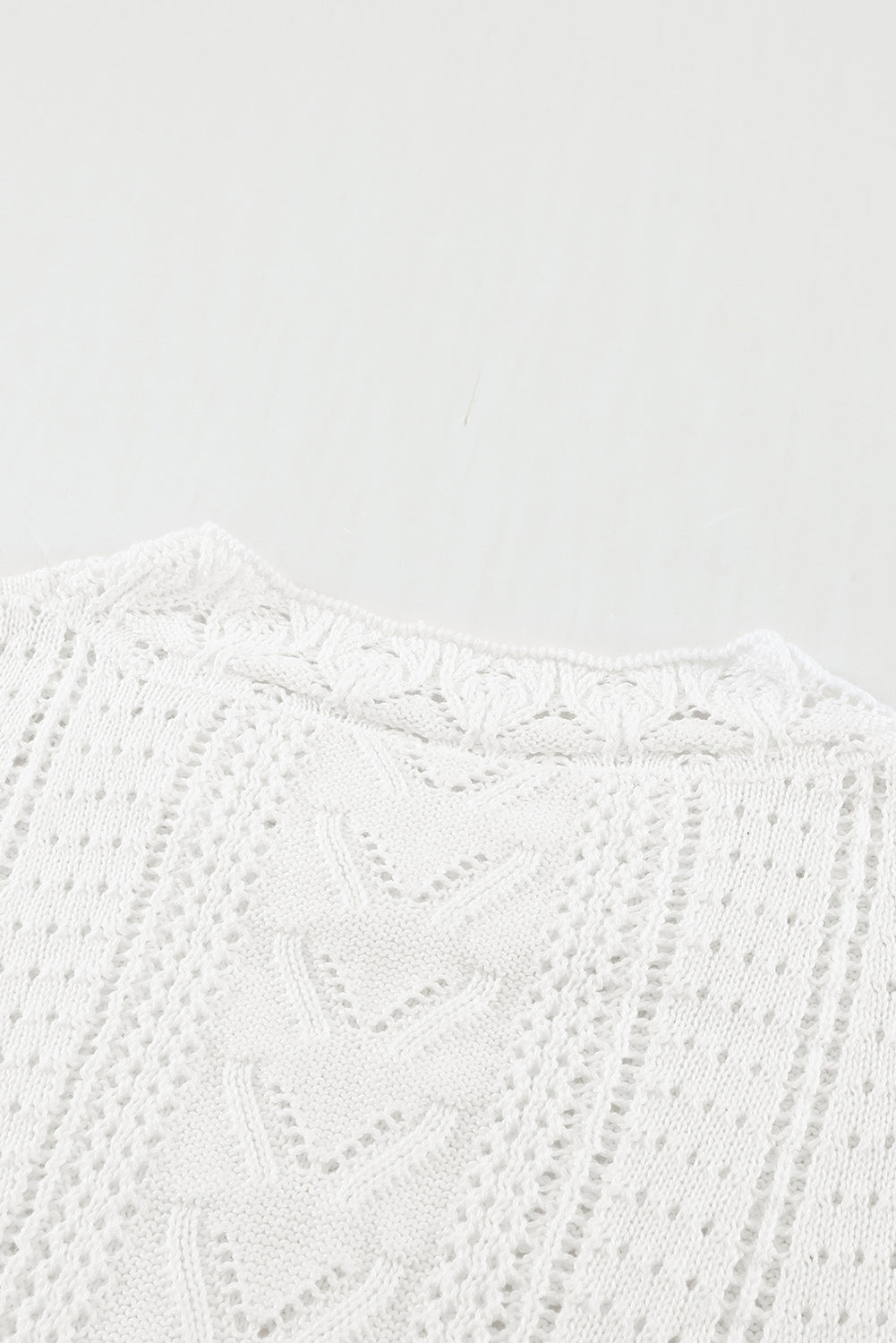 White Crochet Lace Pointelle Knit Sweater