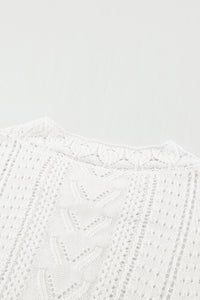 White Crochet Lace Pointelle Knit Sweater