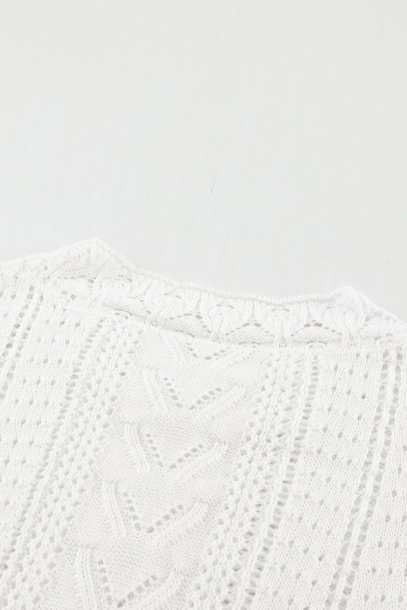 White Crochet Lace Pointelle Knit Sweater