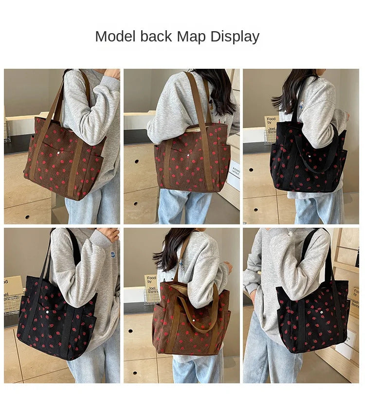 Fresh Sweet Girl Handbag Fashionable High end Corduroy Printed Shoulder Bag Leisure Shopping Commuter Women's Underarm Bag