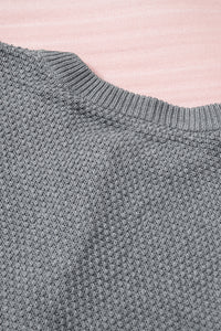 Gray Henley Pullover Drop Shoulder Sweater with Slits