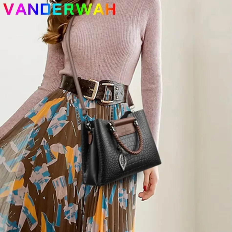 Luxury Handbag Fashion Print Large Capacity Soft Leather Women Shoulder Crossbody Bag Leisure Designer Ladies Purses and Handbag