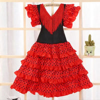 Dress Women 2024 Europe America Short Sleeve Midi Dress Traditional Spanish Dance Dress For Girls Festival Tassel Dot Dress