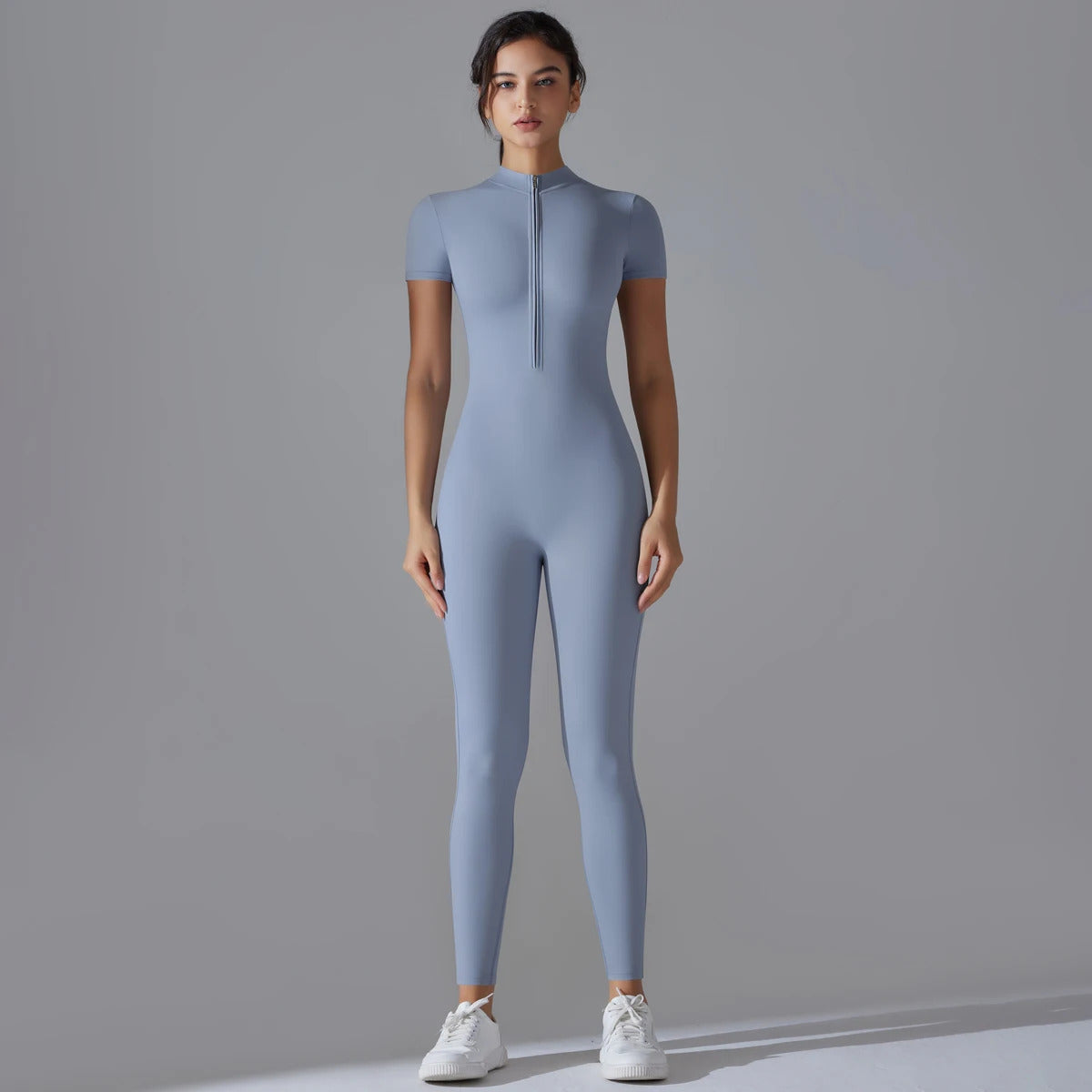 Yoga Set Women's Jumpsuits One-Piece Suit Zipper Short Sleeve Gym Push Up Workout Clothes Fitness Bodysuit Sportswear Tracksuit