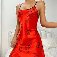 Heart Print Nightdress Elegant Scoop Neck Criss Cross Back Sleep Dress  Women's Sleepwear