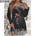 Ladies' Red Christmas Day Party Dress 3D Christmas Tree Pattern Printed Dress Big Size Autumn Long Sleeve O-Neck Casual Dresses