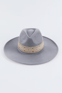 Gray Aztec Embroidery Retro Flat Fedora Hat