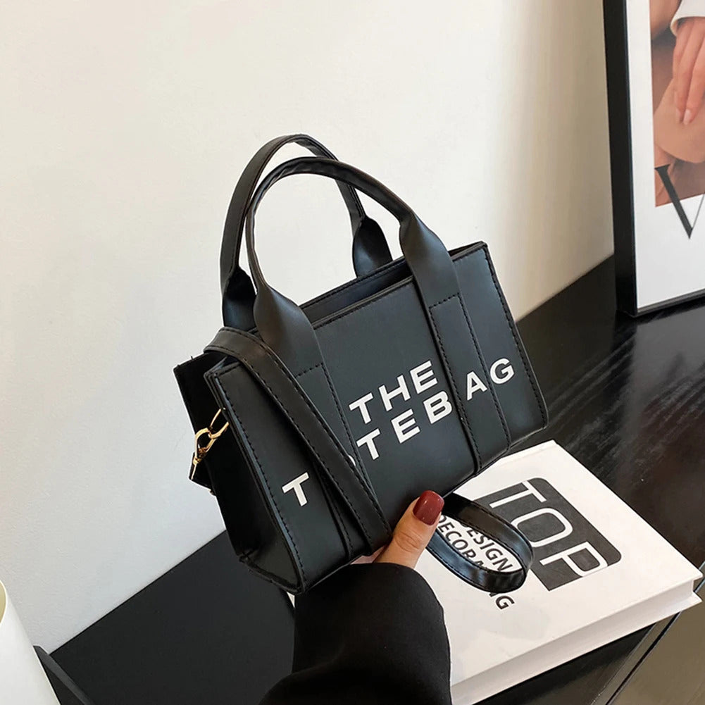 Women Tote Bag Contrast Letters Fashion Ladies Commute Bag PU Leather Portable Casual Simple Adjustable Straps Female Satchel