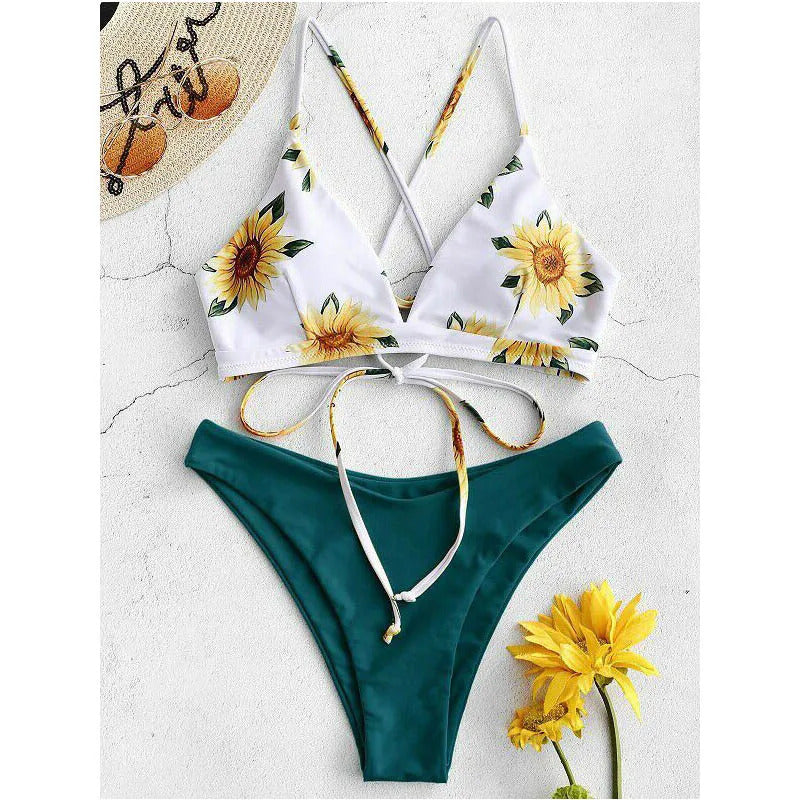 Sunflower Printed Bikini Set Sexy Swimwear Women 2025 Mujer Push Up Padded Biquini Bathers Bandage Bathing Suit Swimsuit Bikini