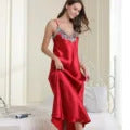 Womens Silk Satin Pajamas Loungewear Two-piece Sleepwear Button-Down Full Sleeve Long Pj Set