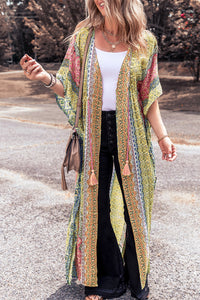 Pink Retro Printed Boho Duster Kimono