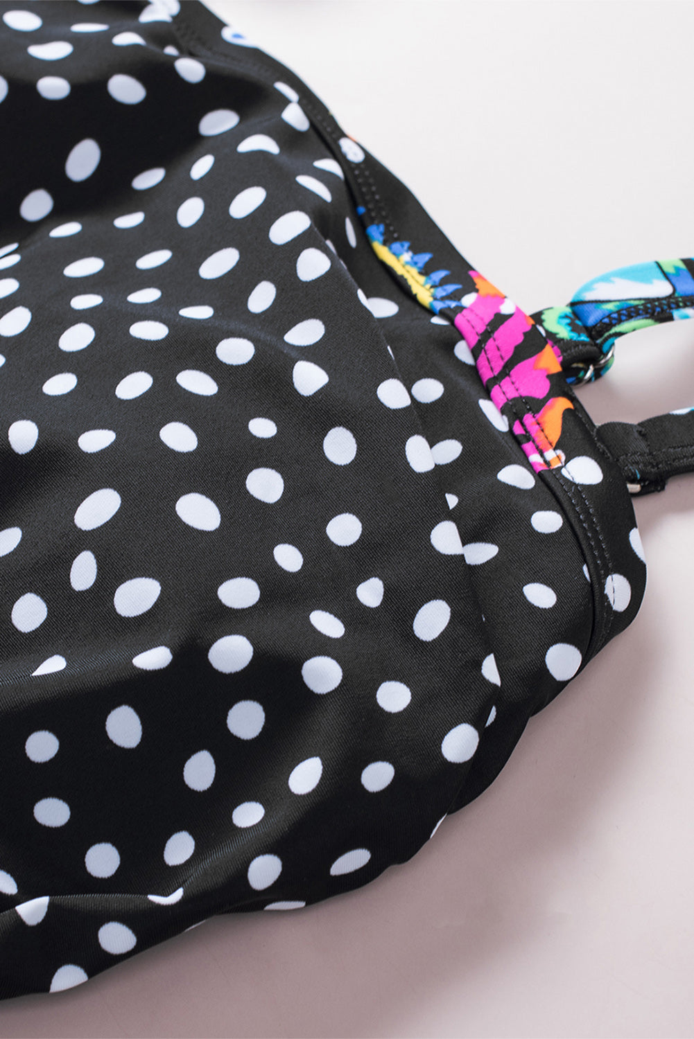 Black Dotted Print Tankini Swimwear