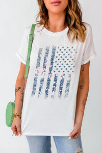 White Floral American Flag Graphic Tee