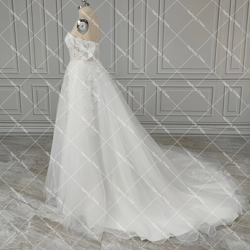 Luxe Shimmer Tulle Off Shoulder Wedding Dress with Embroidered 3D Flowers Sweetheart Puffy Lace Up Customized Bridal Gowns