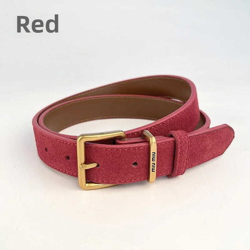 Luxury New Double Genuine Leather Belt for Women Cowhide Suede Belts with Trendy Square Alloy Buckle Ideal for Dresses and Jeans