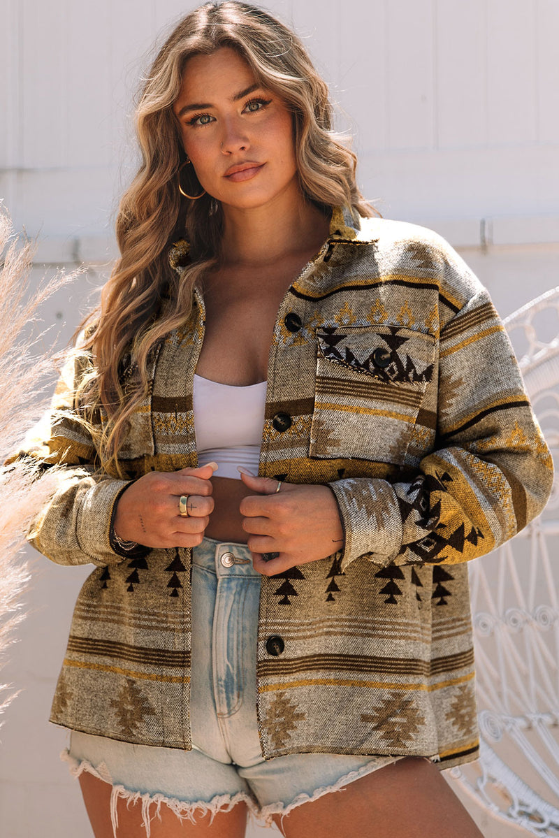 Brown Western Aztec Print Jacket