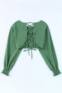 Green Bubble Sleeves Crop Top