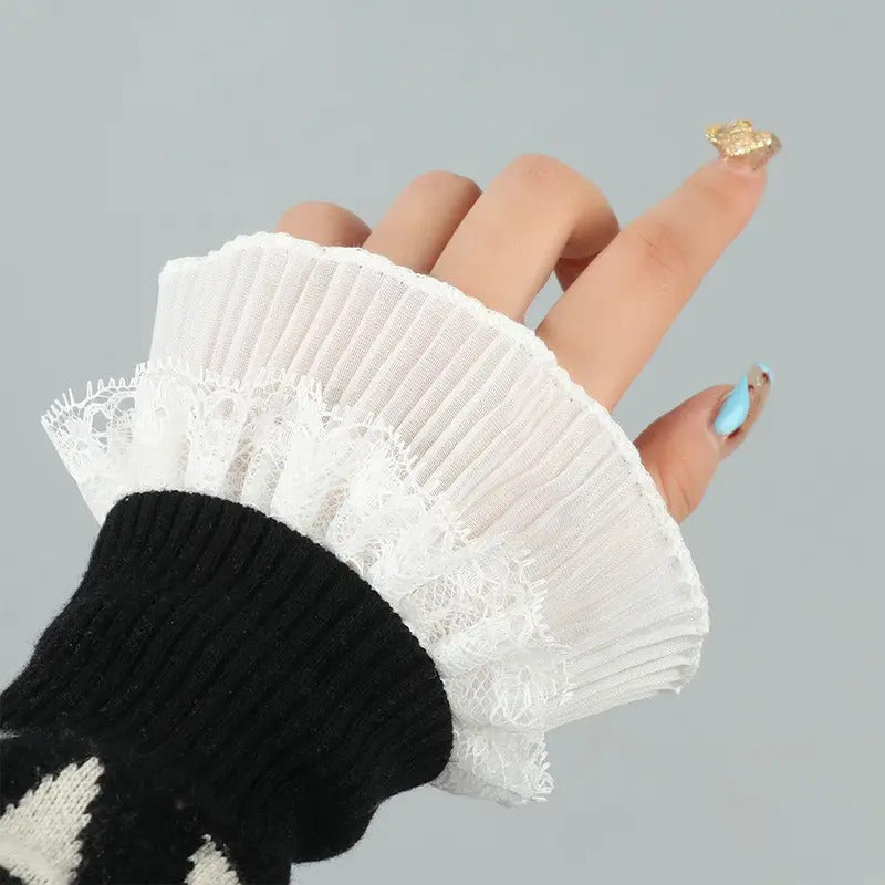 1Pair Detachable Fake Sleeves Spring Autumn Wild Sweater Decorative Sleeves Lace Ruffles Elbow Sleeve Cuff universal Fake Cuff