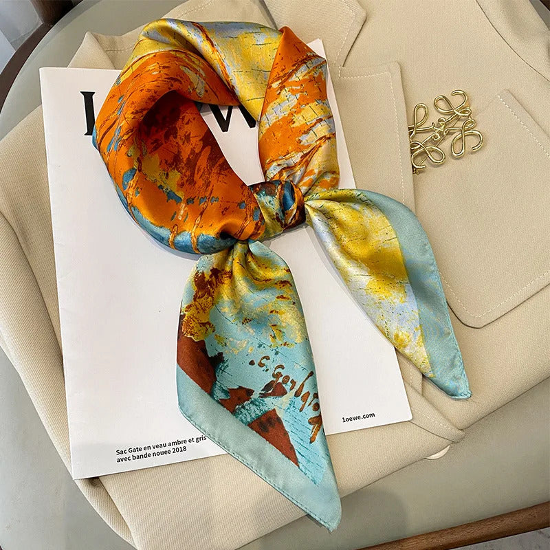 2023 Luxury Horse Print Female Silk Neck Scarf Square Hair Scarves Foulard Head Band Shawls Wraps Neckerchief Bandana Women