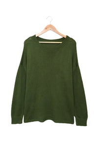 Green Oversize Knitted Drop-shoulder Sleeve Sweater