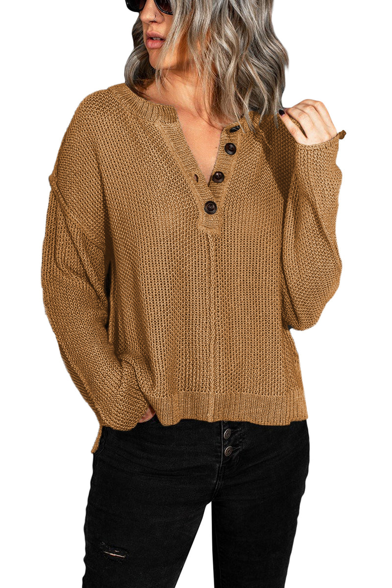 Buttoned Side Split Knit Sweater