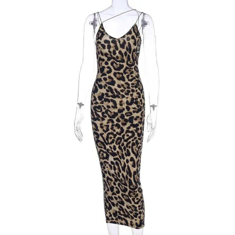 Hawthaw Women Party Club Evening Streetwear Leopard Bodycon Midi Dress 2024 Summer Clothes Wholesale Items For Business