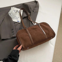 Casual Large Capaci Suede Bag Women 2024 New Autumn and Winter Retro Brown Commuter Shoulder Bag Pillow Bag