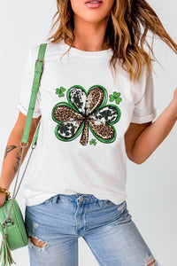 White Animal Clover Graphic T-shirt