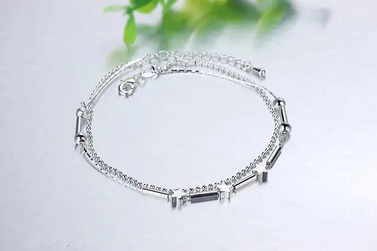 100% 925 Sterling Silver Snake Chain Pearls Anklets For Women Fashion Silver 925 Jewelry Wholesale DA387