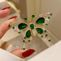 Retro Green Emerald Crystal Butterfly Brooches for Women Girls Elegant Badges Classic Lady Dress Suit Jewelry Accessories Gifts