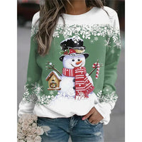 Women Christmas Sweatshirts Winter Snowman Snowflake Print Long Sleeve Y2k Hoodie Streetwear Pullovers Tops Comfortable Clothing