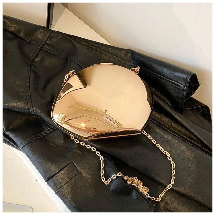 Designer Acrylic Shell Shape Clutch Bag Gold Silver Women Evening Party Bag Cute Shiny Metal Shoulder Crossbody Bags Small Purse