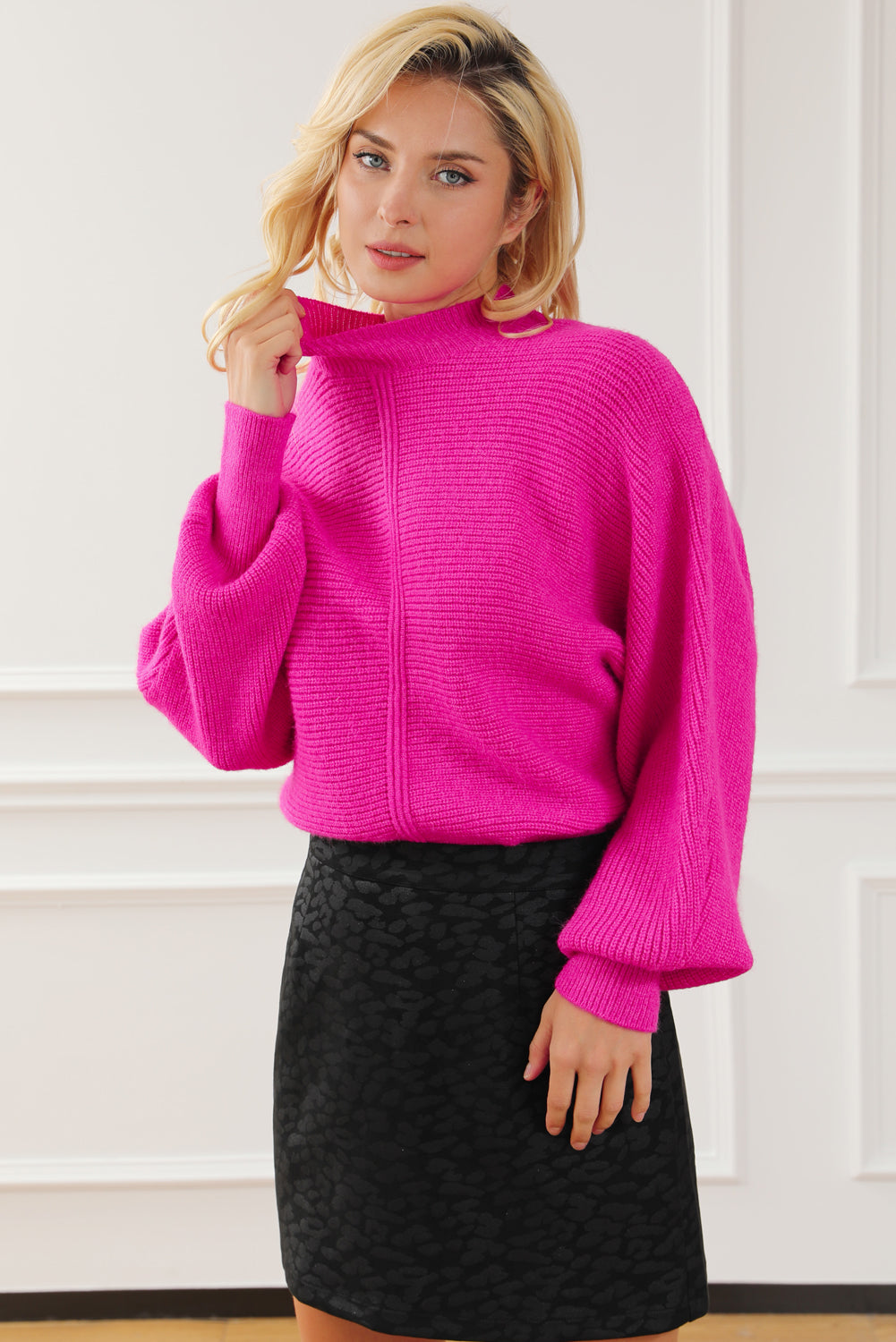 Rose Rib Knit Batwing Sleeve Sweater