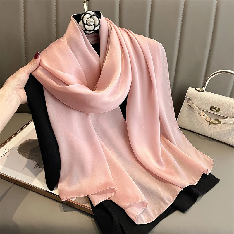 Foulard Silk Scarf Shawls Lady Bufanda Elegant Solid Scarves Women Sping Pashmina Hijab Wraps Female Beach Stoles 2024 Luxury