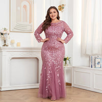 2024 JINZUO Plus Size Evening Dresses Mermaid O Neck Full Sleeve Lace Appliques  vestidos elegantes  party dress  long