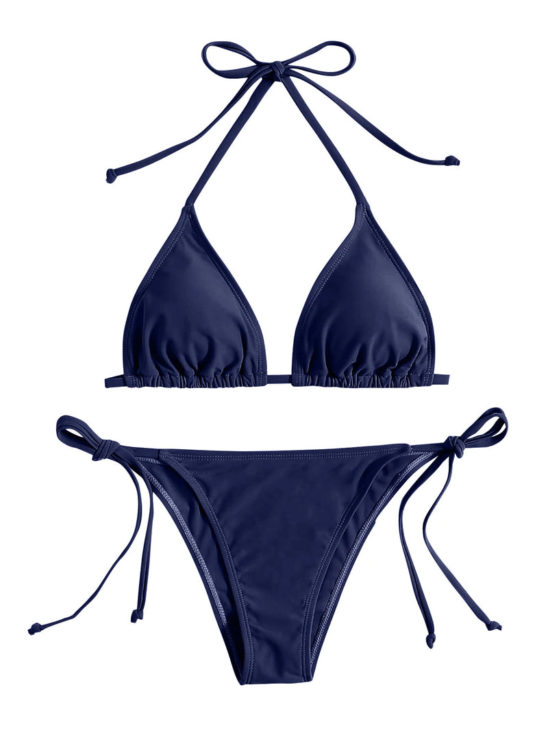 Swimwear Thong Bikini Set Sexy New Navy Blue Swimsuits Woman Sexy Bathing Suits Bikinis Triangle Bandage Female Beachwear